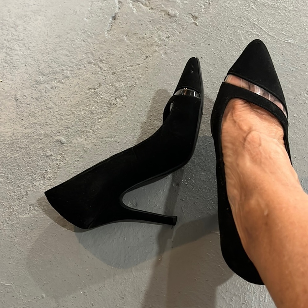 Chinese laundry, black suede with transparent strip barely worn